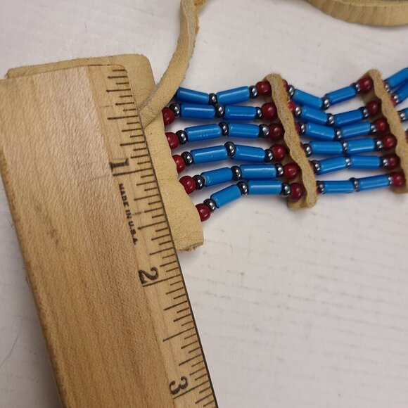 Set of 2 Leather and Bead Native American Choker Necklaces - Picture 13 of 15